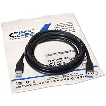 Nanocable Cable USB 3.2 Gen 1 de 2 m, USB A a USB A, Negro